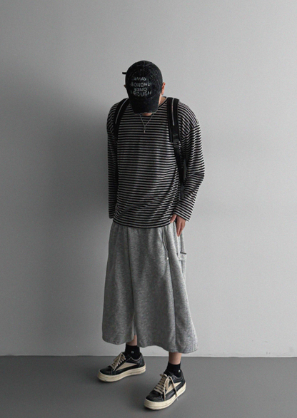 MAGNOLIA Melange Border Raglan Long Sleeve Top BLACK スタイリング全身