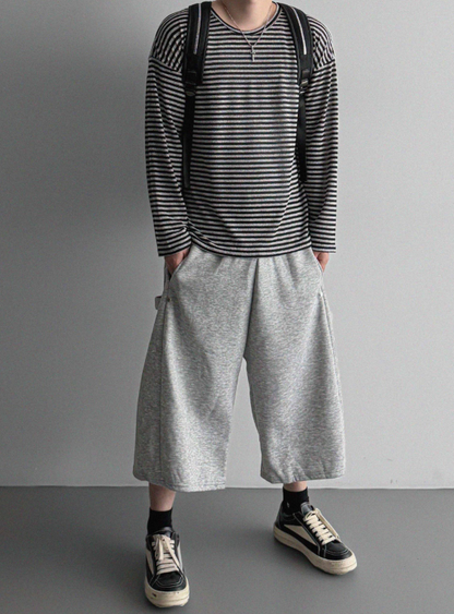 MAGNOLIA Melange Border Raglan Long Sleeve Top BLACK スタイリング背面