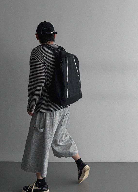 MAGNOLIA Melange Border Raglan Long Sleeve Top BLACK 着用アップ
