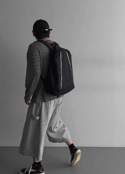 MAGNOLIA Melange Border Raglan Long Sleeve Top BLACK 着用アップ
