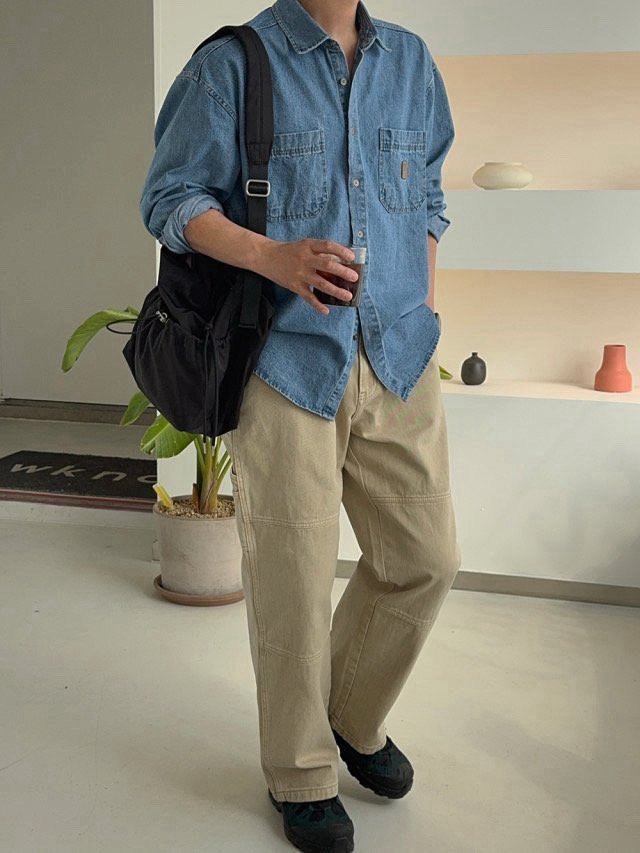 MAGNOLIA パッチデニムシャツ ブルー 着用イメージ