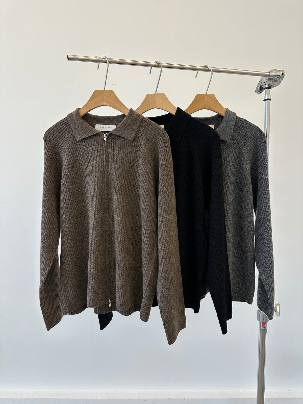 Collar Zip-Up Rib Knit Cardigan カラー展開
