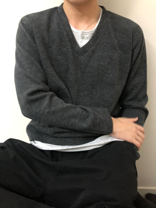 Layered V-Neck Half Knit