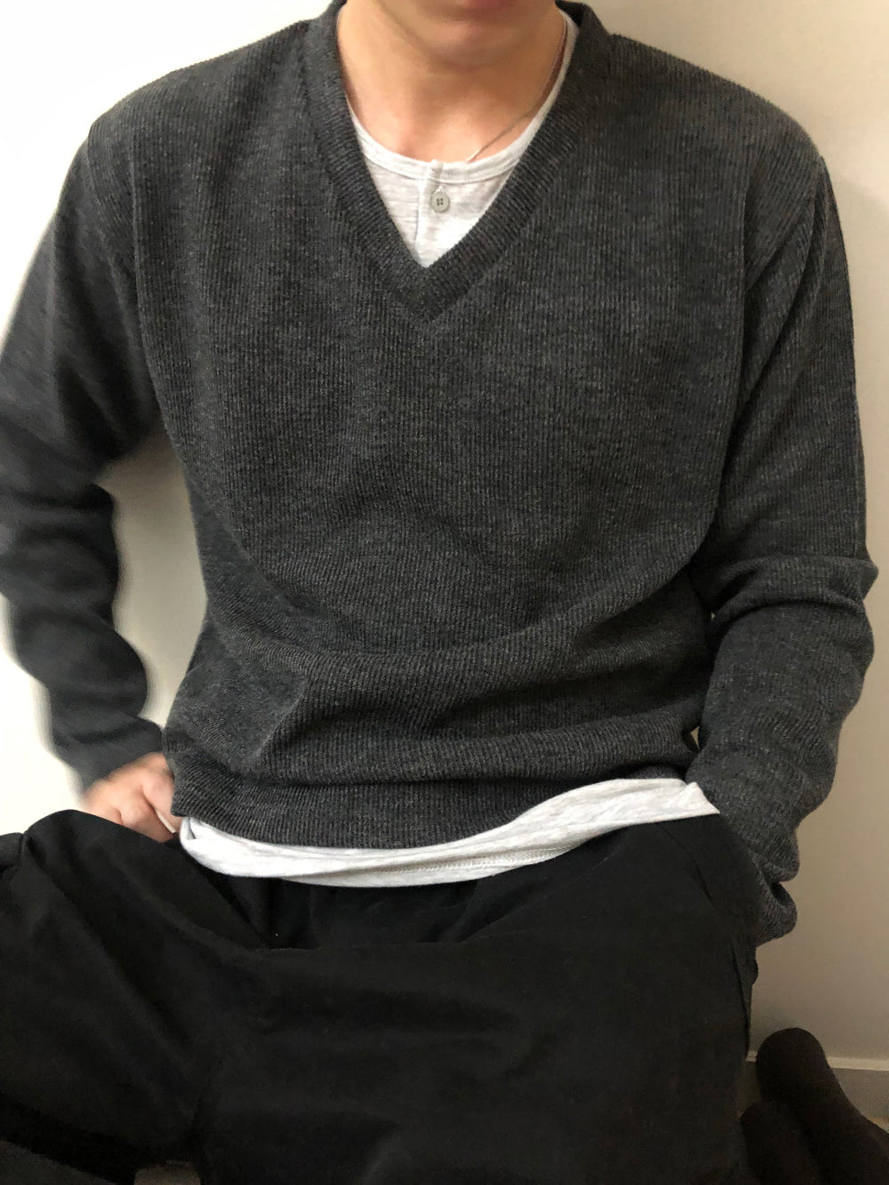 Layered V-Neck Half Knit