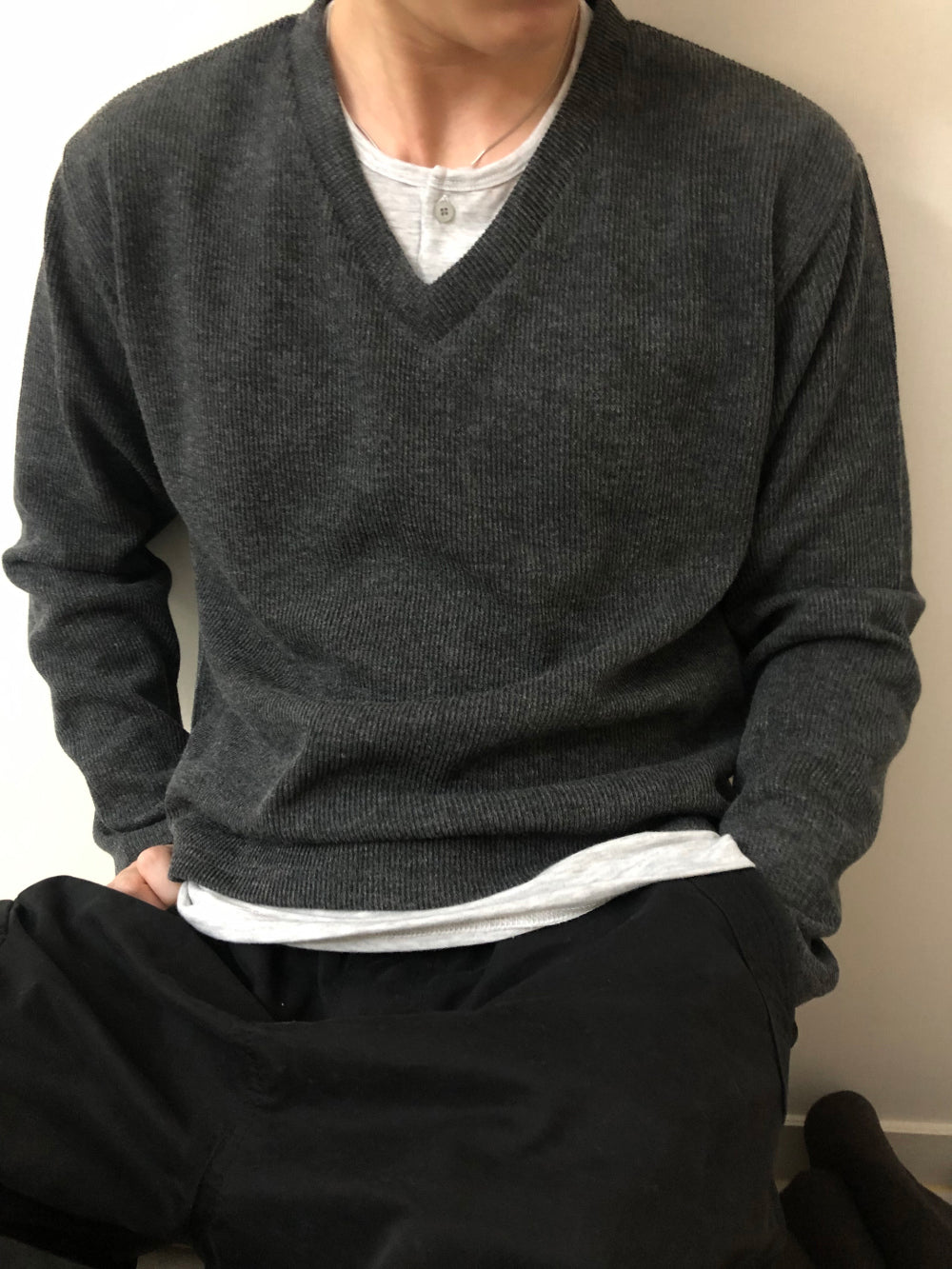 Layered V-Neck Half Knit