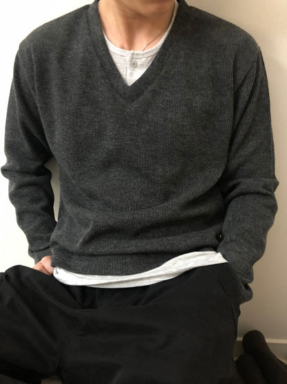 Layered V-Neck Half Knit