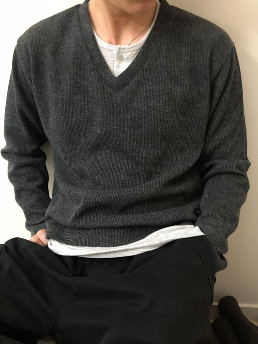 Layered V-Neck Half Knit