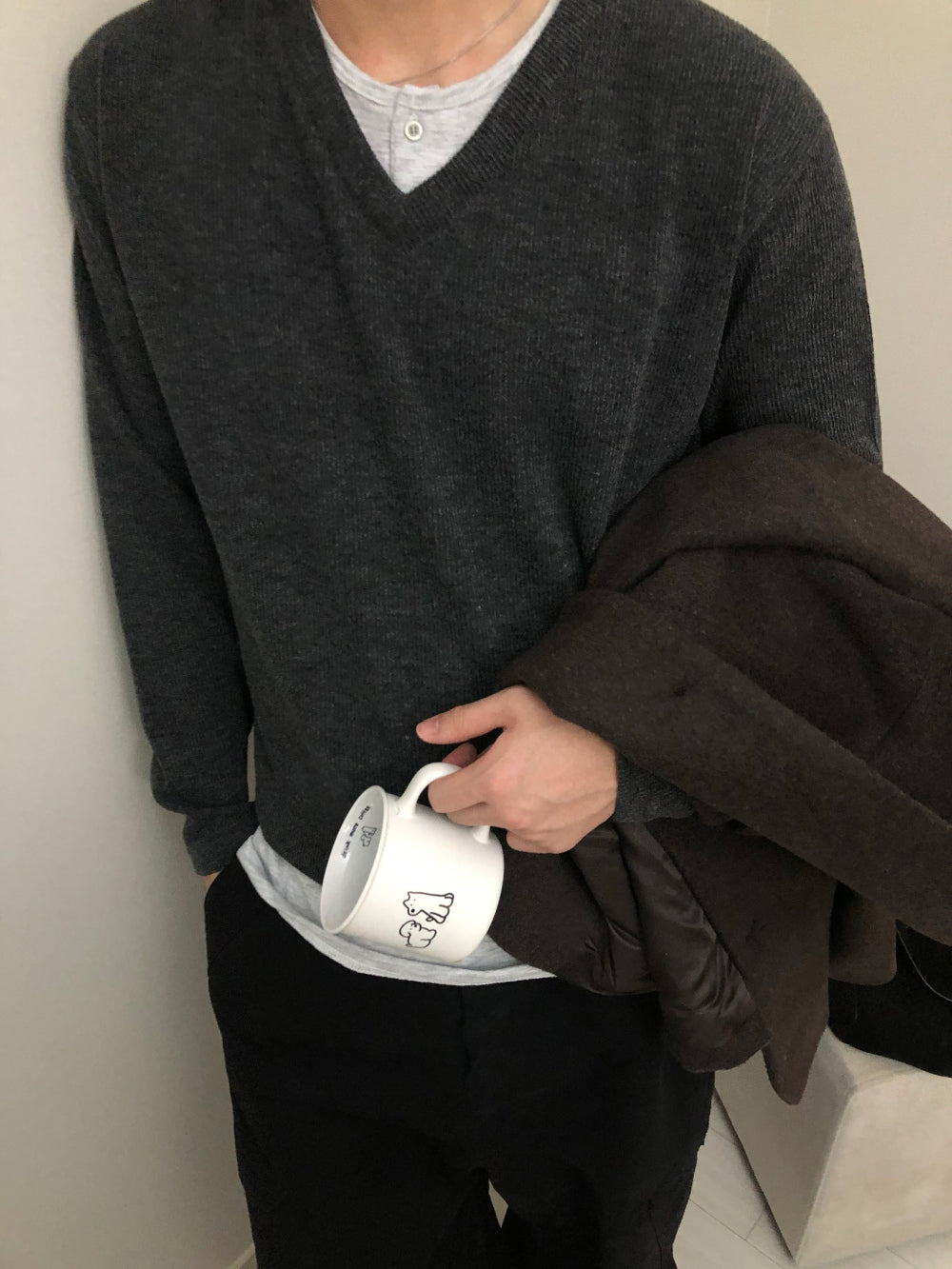 Layered V-Neck Half Knit