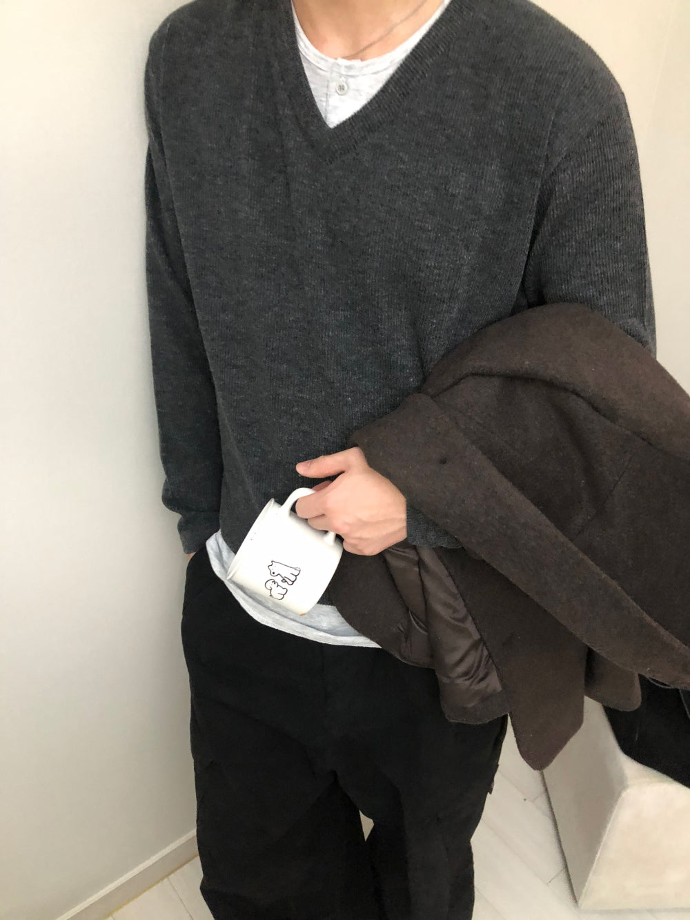 Layered V-Neck Half Knit
