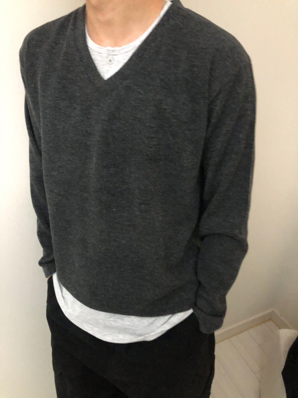 Layered V-Neck Half Knit