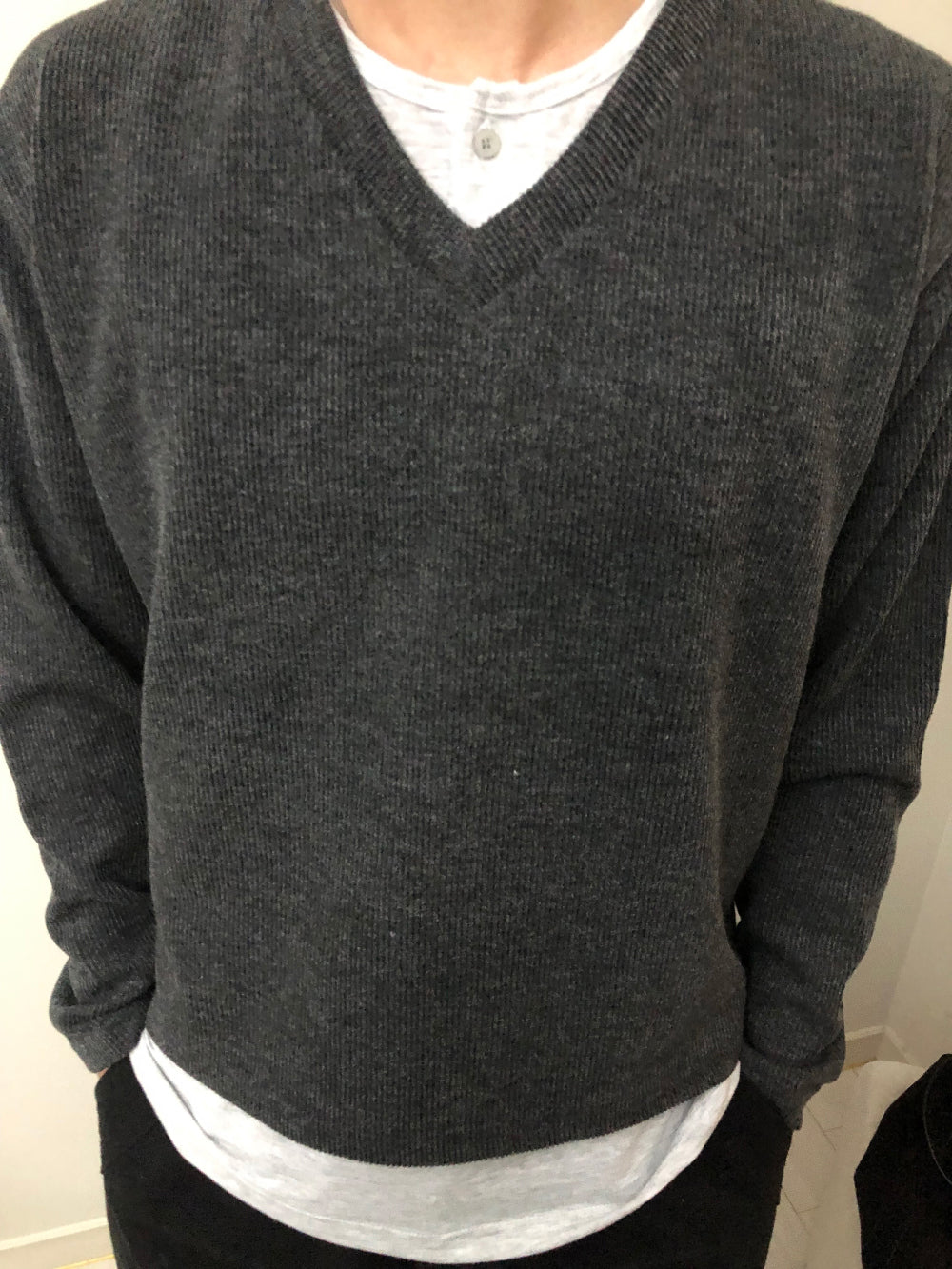Layered V-Neck Half Knit