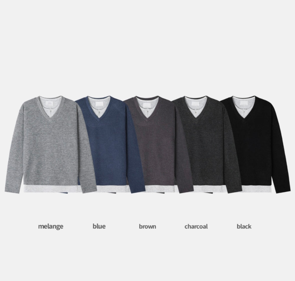 Layered V-Neck Half Knit