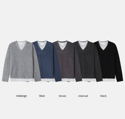 Layered V-Neck Half Knit