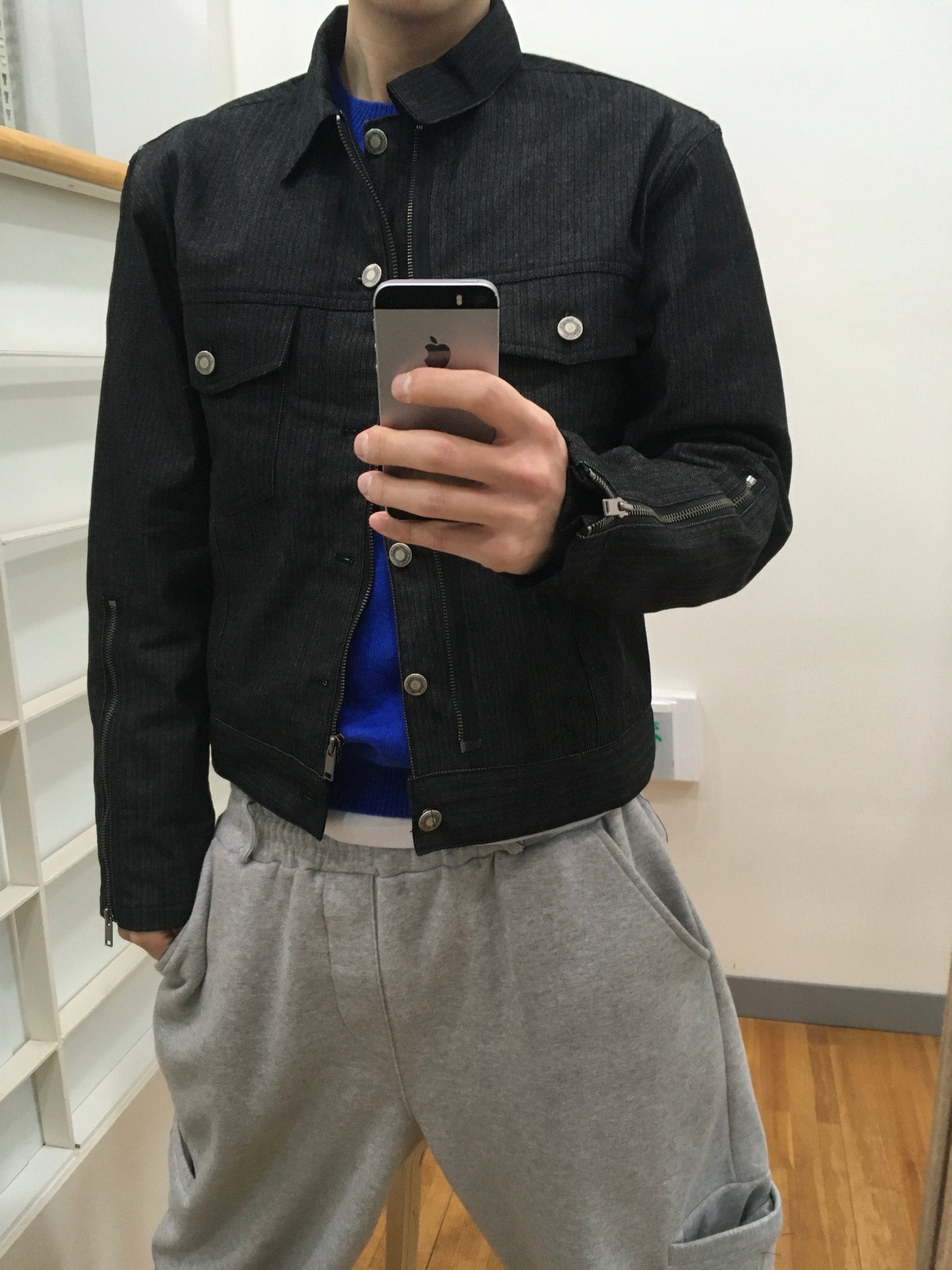 Herringbone Zip-up Trucker Jacket