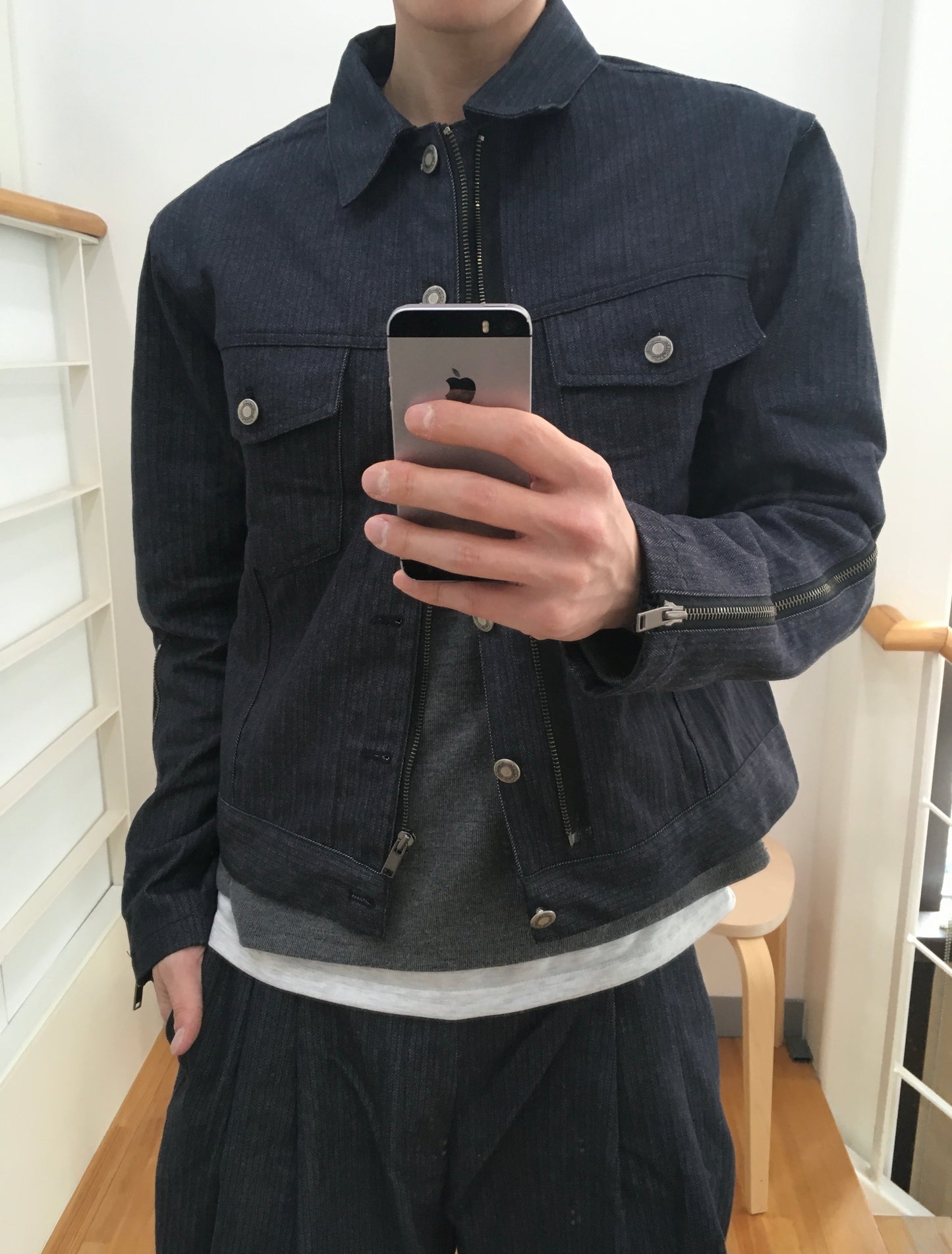 Herringbone Zip-up Trucker Jacket