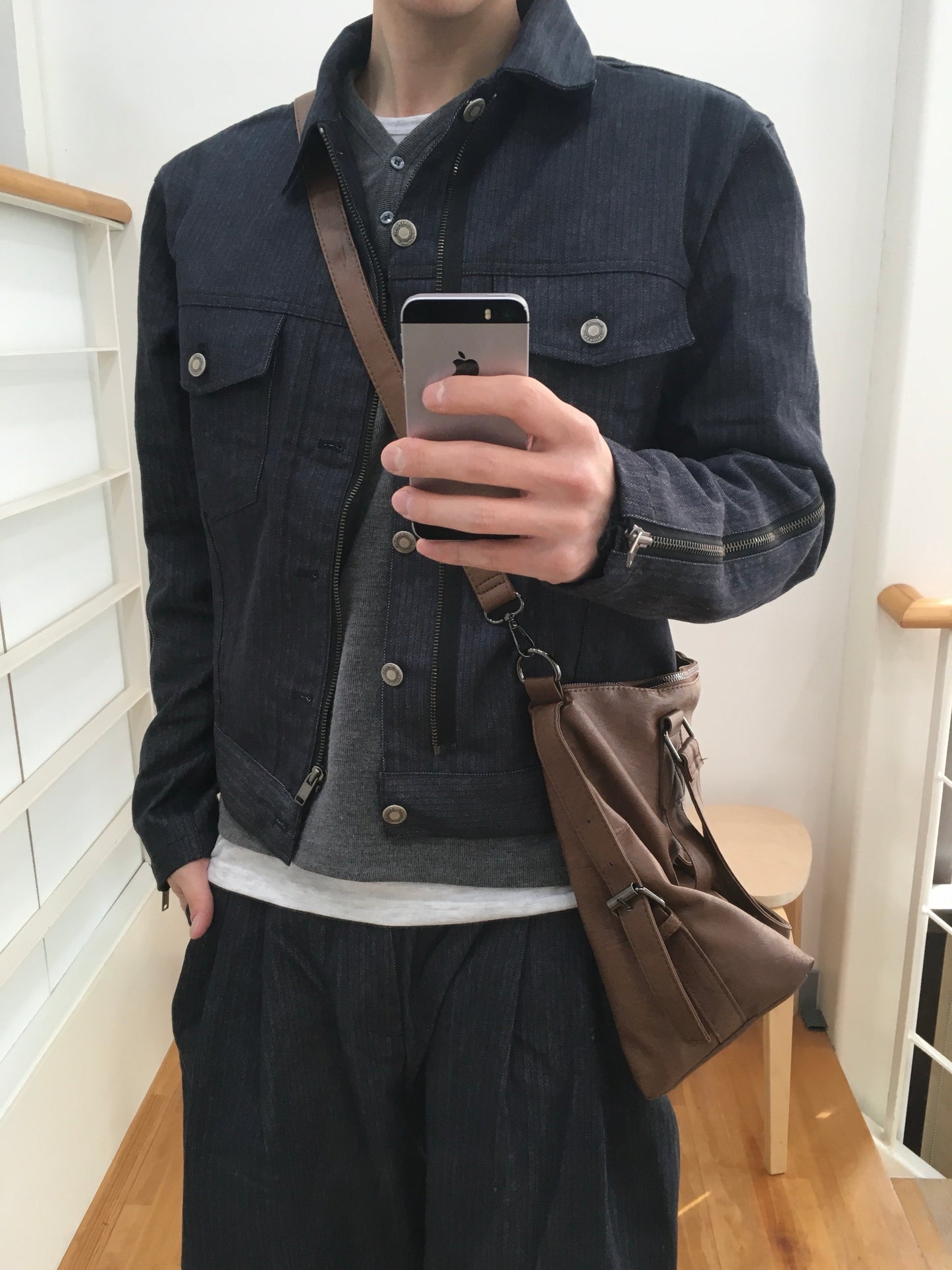 Herringbone Zip-up Trucker Jacket