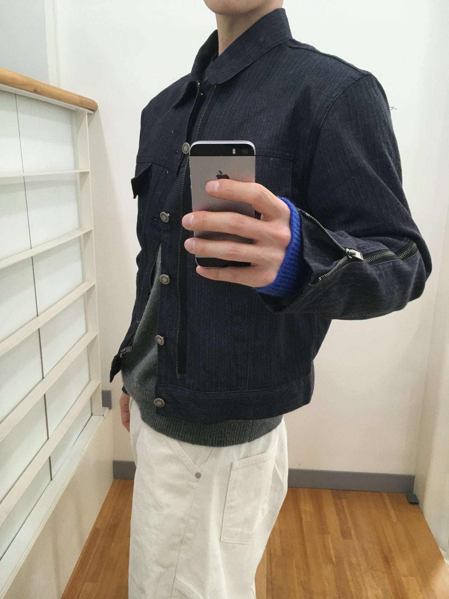 Herringbone Zip-up Trucker Jacket