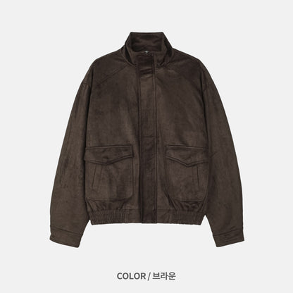 Suede Stand Collar Bomber Jacket BROWN