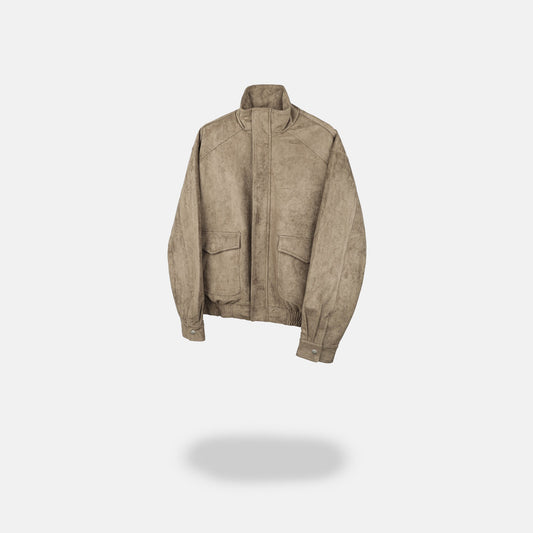 Suede Stand Collar Bomber Jacket