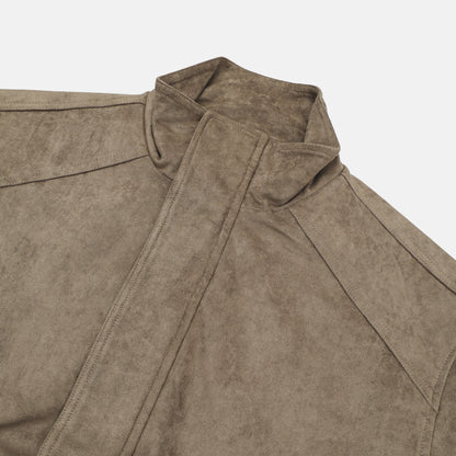 Suede Stand Collar Bomber Jacket collar detail