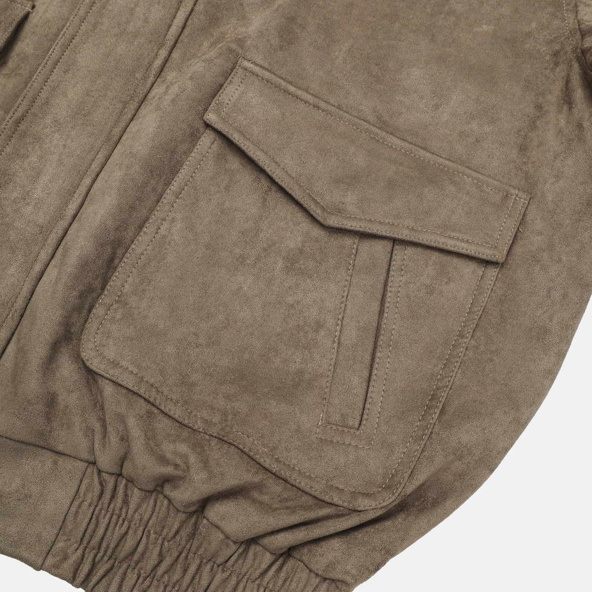 Suede Stand Collar Bomber Jacket pocket detail