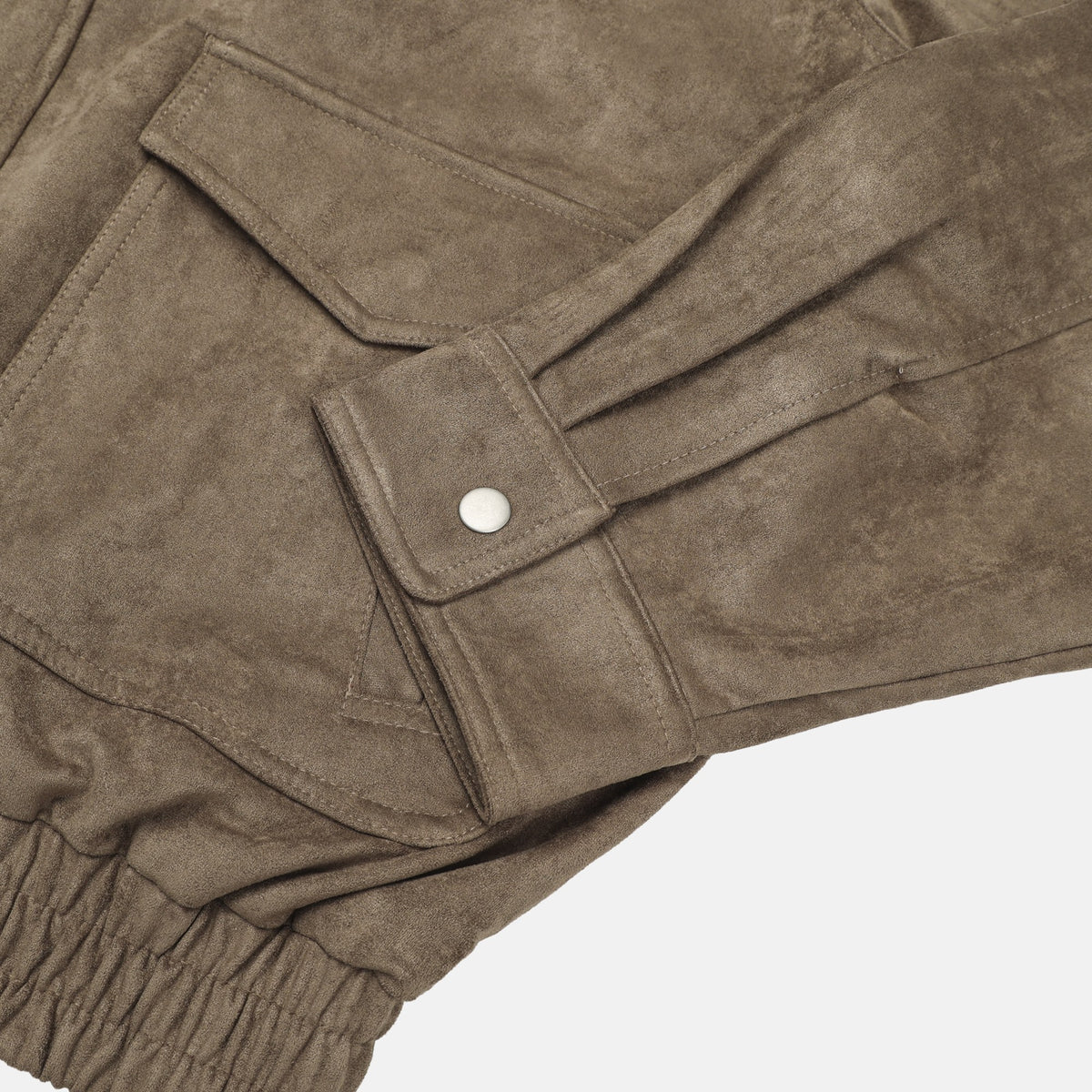 Suede Stand Collar Bomber Jacket cuff detail