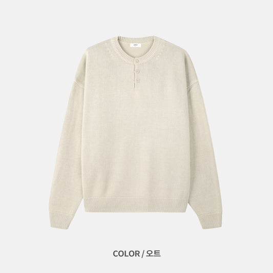 Washed Henley Neck Knit
