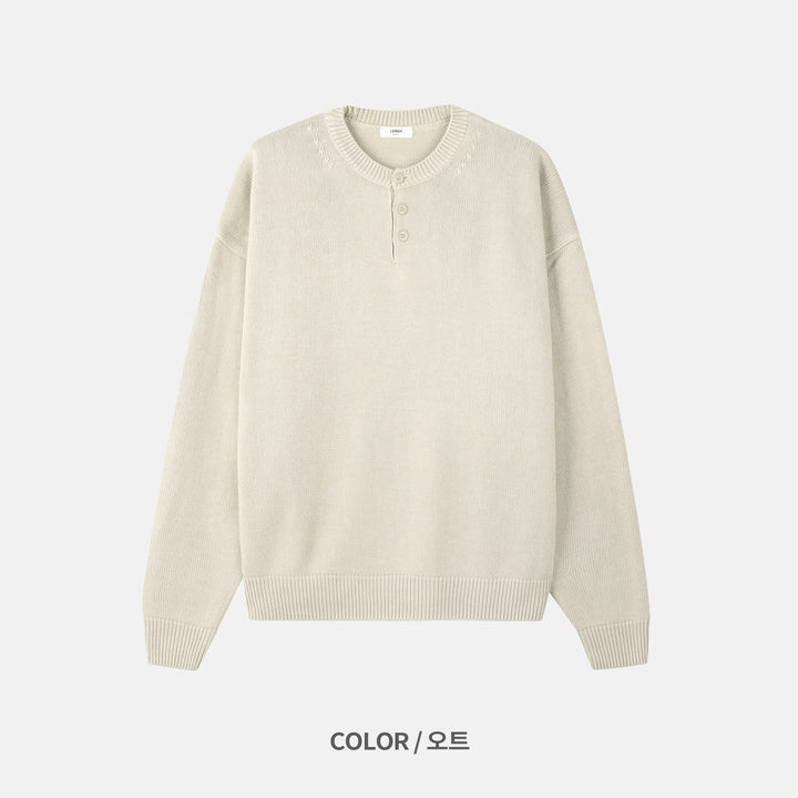 Washed Henley Neck Knit