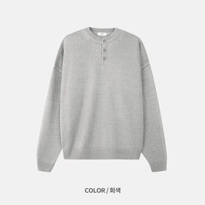 Washed Henley Neck Knit