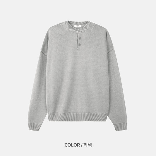 Washed Henley Neck Knit