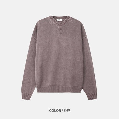 Washed Henley Neck Knit