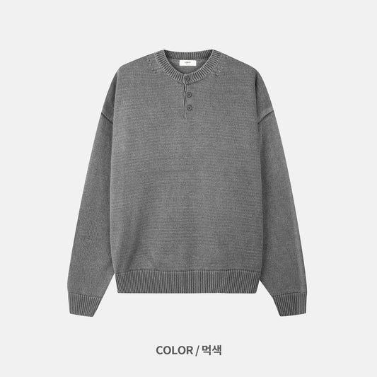 Washed Henley Neck Knit
