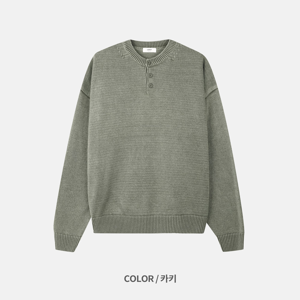 Washed Henley Neck Knit
