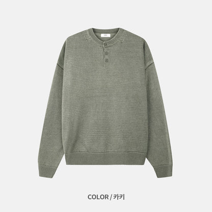 Washed Henley Neck Knit