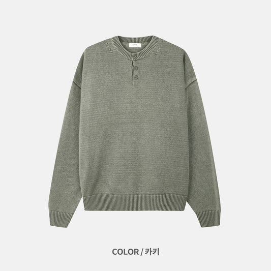 Washed Henley Neck Knit