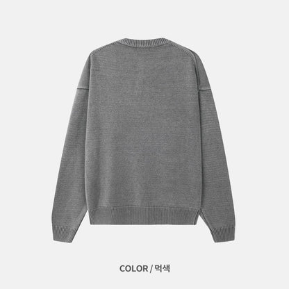 Washed Henley Neck Knit