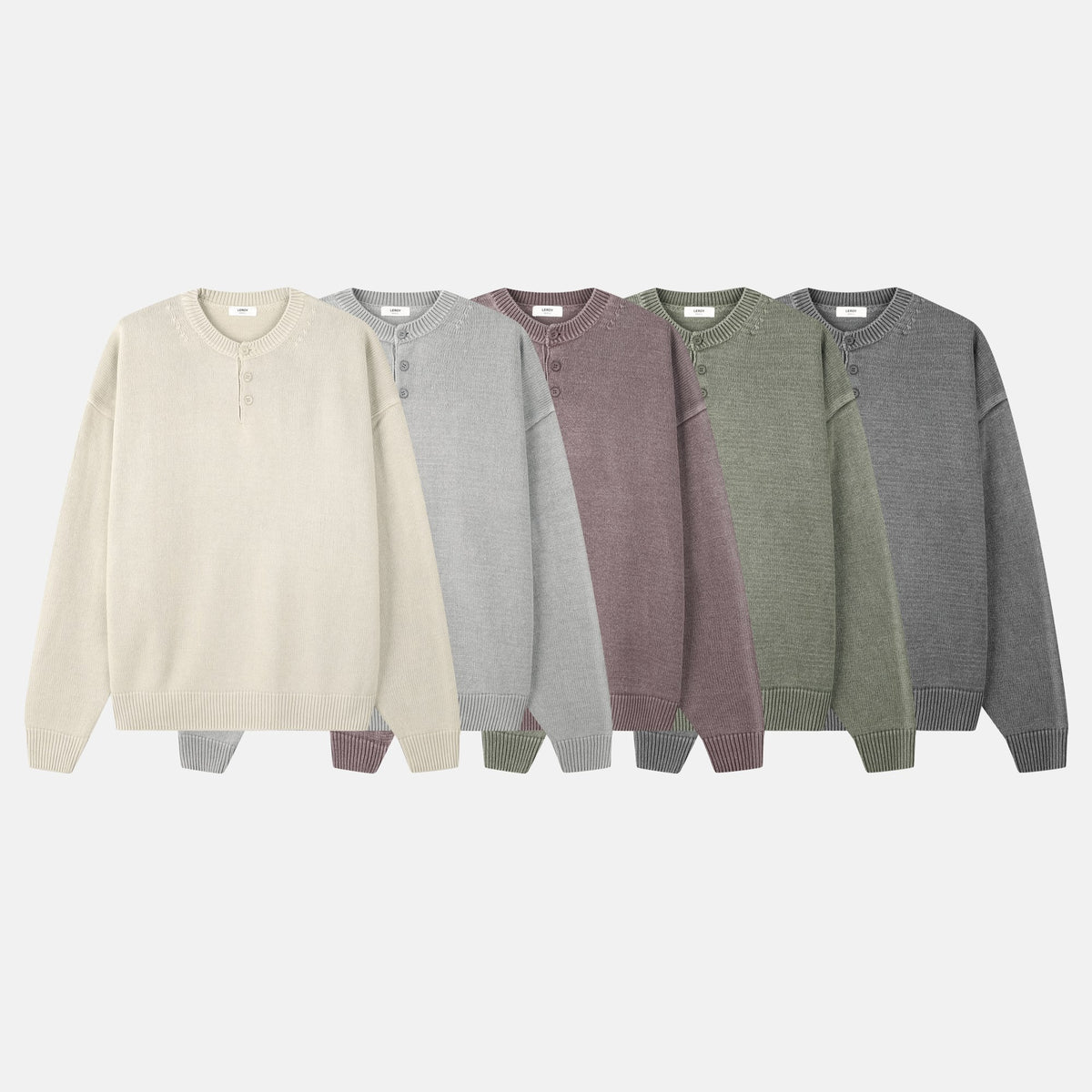 Washed Henley Neck Knit