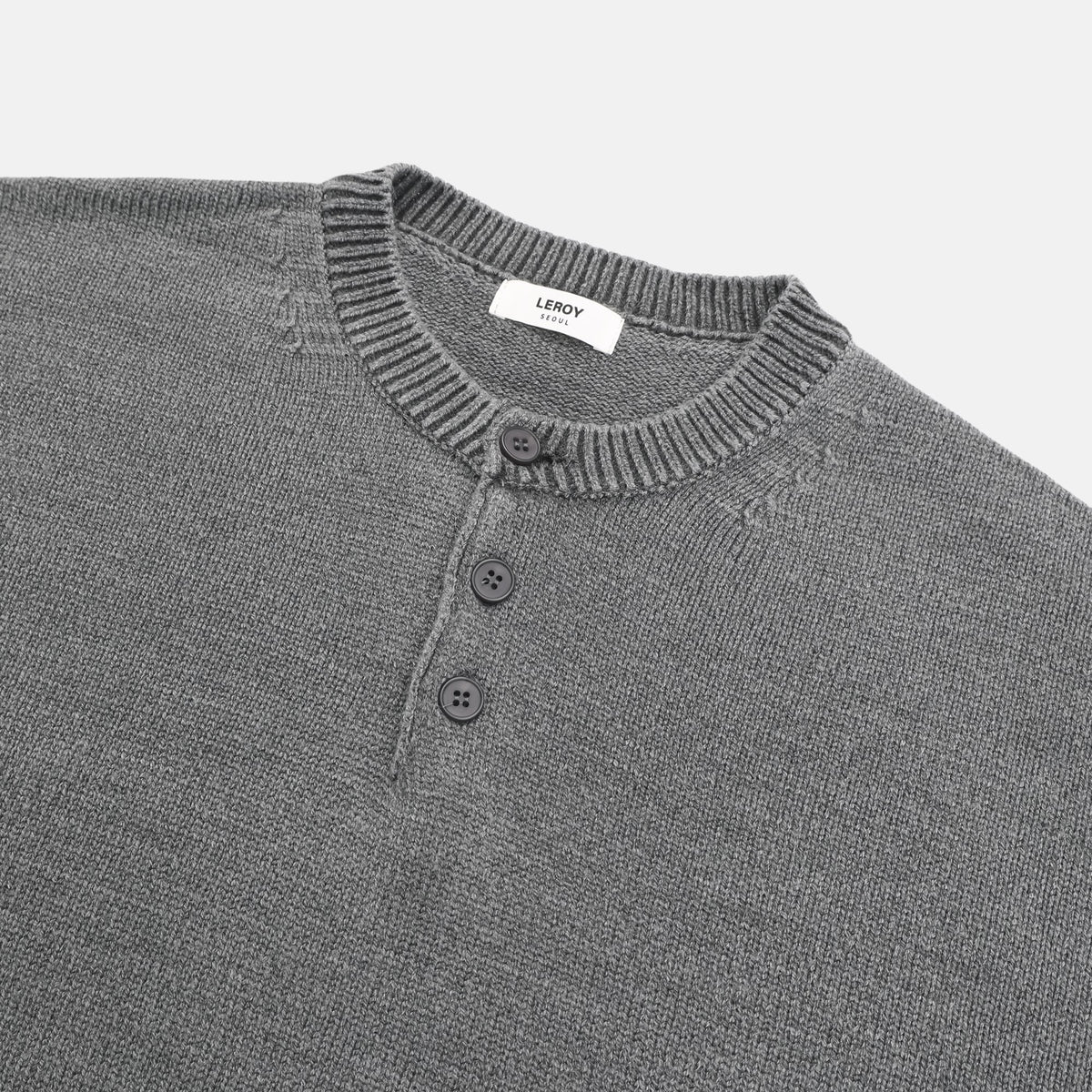 Washed Henley Neck Knit