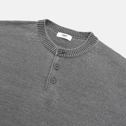 Washed Henley Neck Knit