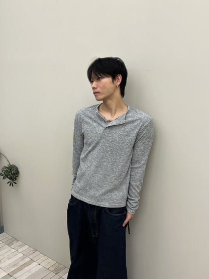Rib Henley Neck Long Sleeve Tee
