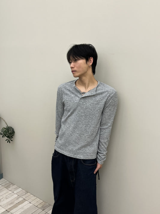 Rib Henley Neck Long Sleeve Tee