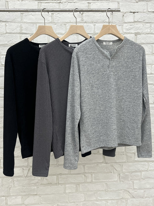 Rib Henley Neck Long Sleeve Tee