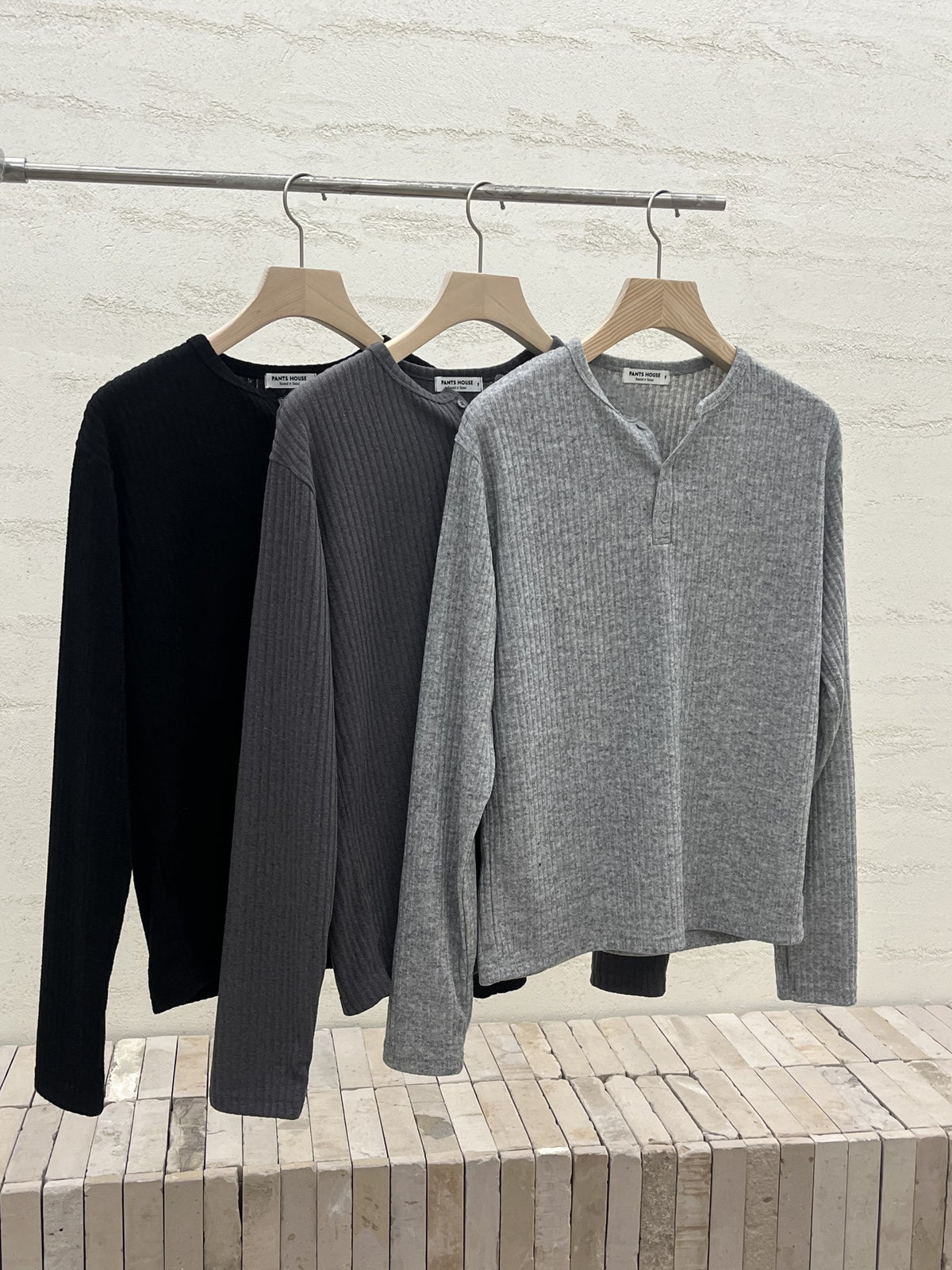 Rib Henley Neck Long Sleeve Tee