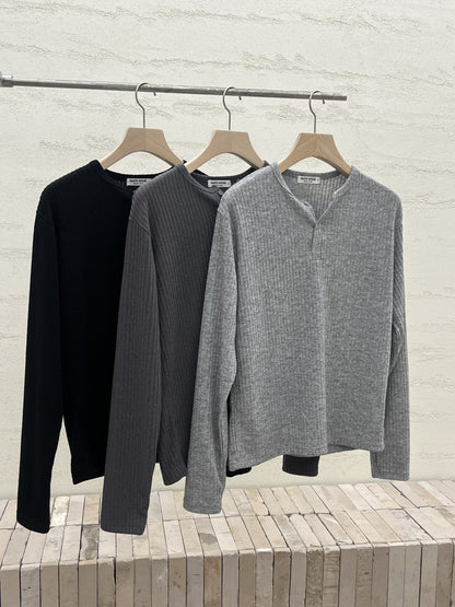 Rib Henley Neck Long Sleeve Tee