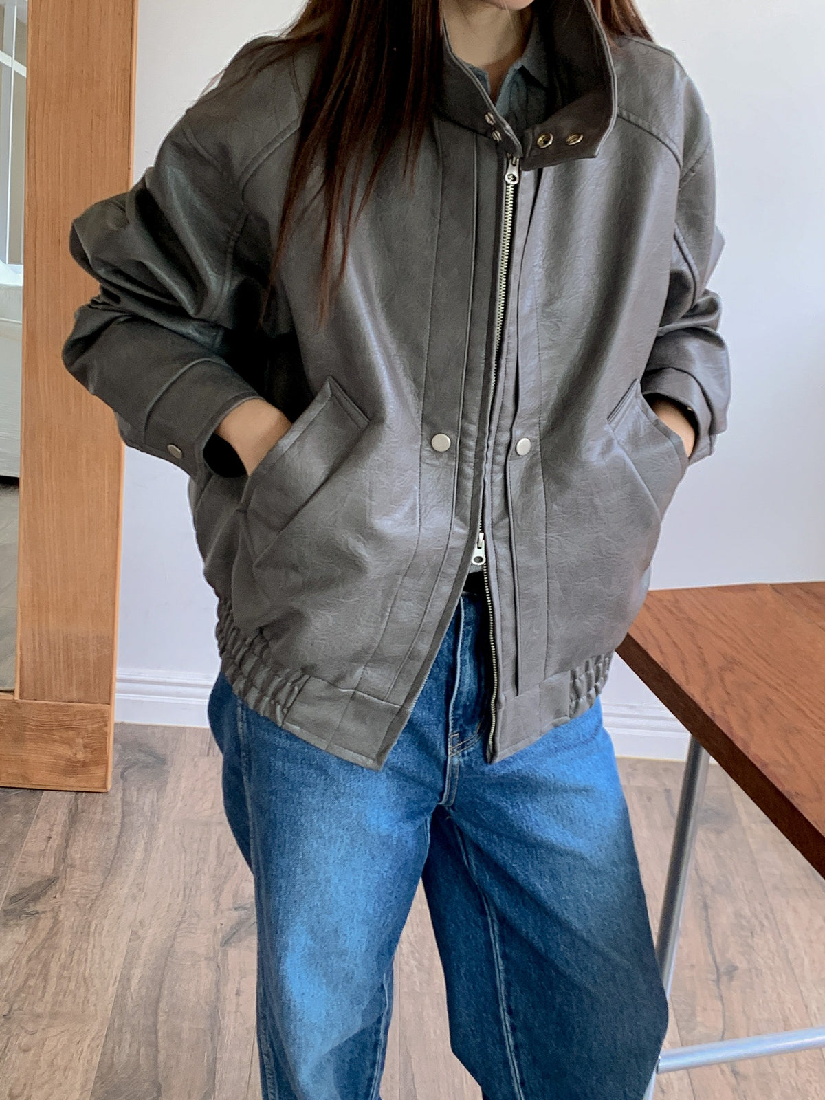 Neck Leather Jacket