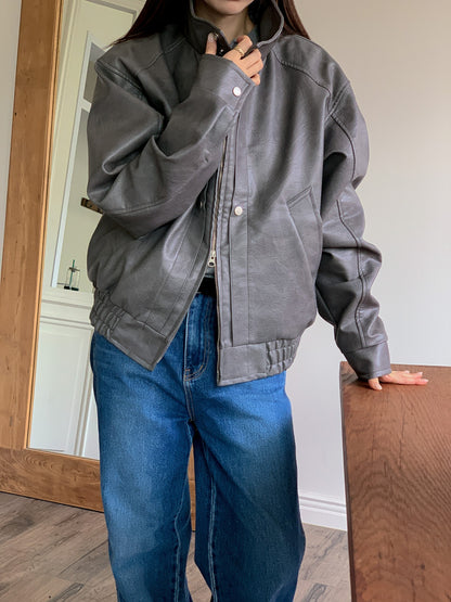 Neck Leather Jacket