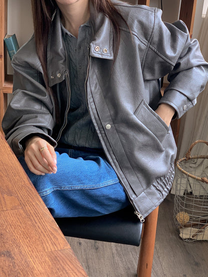 Neck Leather Jacket