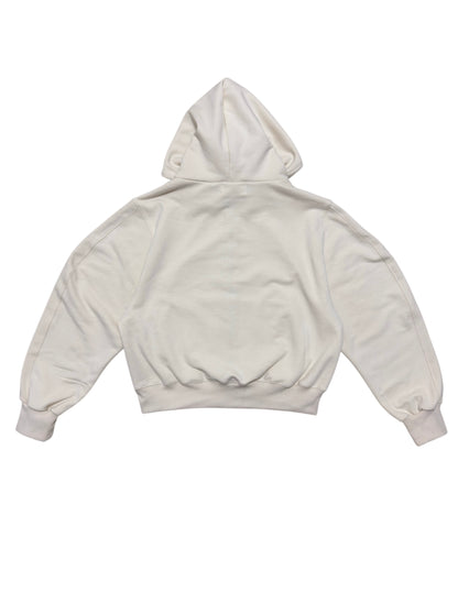 Heavy Cropped Curved Hem Zip-Up Hoodie IVORY back