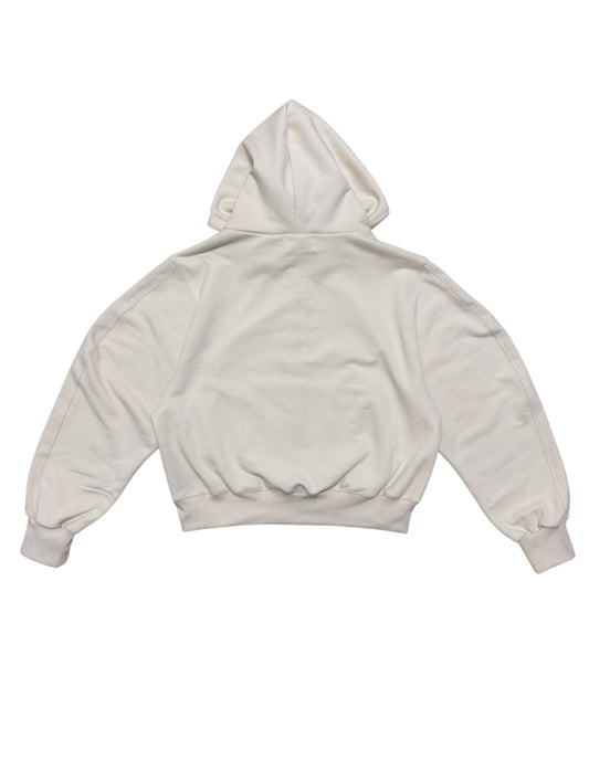 Heavy Cropped Curved Hem Zip-Up Hoodie IVORY back