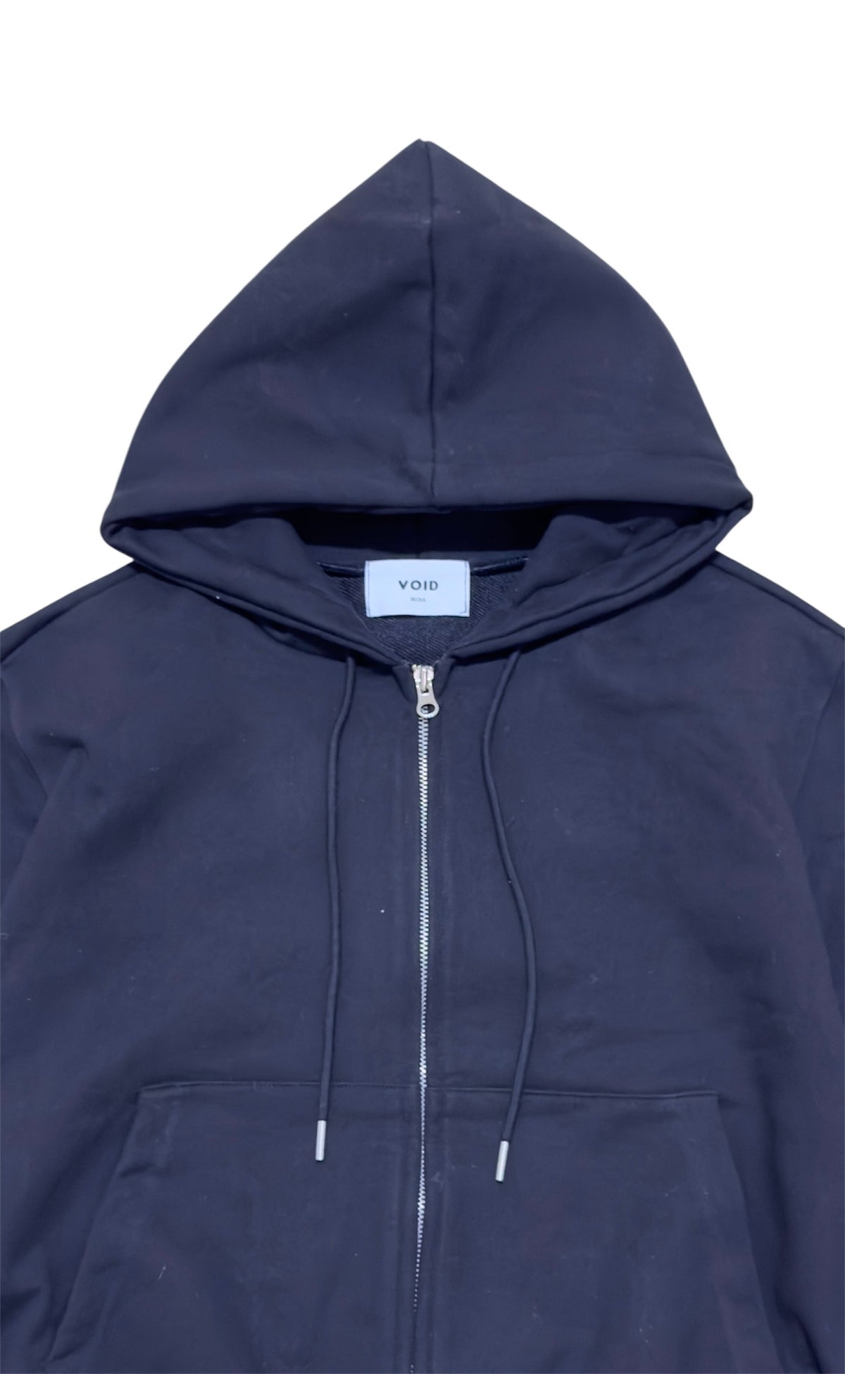 Heavy Cropped Curved Hem Zip-Up Hoodie NAVY detail